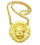 Gold-Tone Smooth Mane Lion Head Pendant w/ 10mm 30" Cuban Chain Necklace