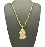Gold-Tone Polished Chunky Nugget Pendant w/ 2mm 24" Rope Chain Necklace