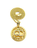 Stone Stud QC Initials Round Pendant w/ 24" Necklace in Gold-Tone