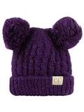C.C Kids' Children's Cable Knit Double Ear Pom Cuffed Beanie Cap Hat
