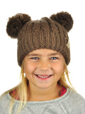C.C Kids' Children's Cable Knit Double Ear Pom Cuffed Beanie Cap Hat