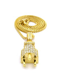 Stone Stud Male Power Plug Pendant w/2mm 24" Box Chain Necklace, Gold-Tone