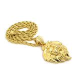 Roaring Lion Head 3D Pendant w/ 6mm 30" Rope Chain Necklace in Gold-Tone