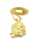 Gold-Tone Polished Chunky Nugget Pendant w/ 2mm 24" Box Chain Necklace
