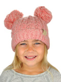 C.C Kids' Children's Cable Knit Double Ear Pom Cuffed Beanie Cap Hat