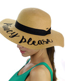 C.C Women's Paper Weaved Beach Time Embroidered Quote Floppy Brim Sun Hat