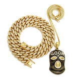 Hip Hop Rapper's Style Iced Out Cuban Chain & Goon Ski Mask Man pendant with Box Chain Necklace Set