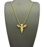 Dusted Extended Wing Pray Angel Micro Pendant w/ Chain Necklace