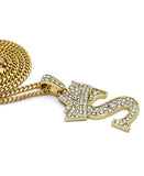 Stone Stud Allover Tilted Crown Initial S Pendant w/ 3mm 24" Cuban Chain Necklace