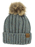C.C Thick Cable Knit Faux Fuzzy Fur Pom Fleece Lined Skull Cap Cuff Beanie