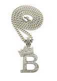 Tilted Crown on Initial B Pendant w/ 24" Chain Necklace