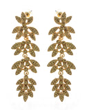 Women's Rhinestone Studded Leaf Dangling Stone Vine Earrings in Gold-Tone