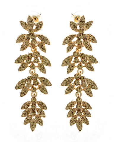 Women's Rhinestone Studded Leaf Dangling Stone Vine Earrings in Gold-Tone