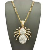 Stone Stud Red Eyed Spider Pendant w/5mm 30" Cuban Chain Necklace, Gold/Silver-Tone