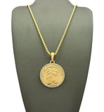 Stone Stud Bordered RGF Island Medal Pendant w/ Chain Necklace