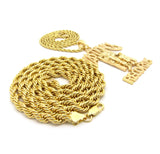 Polished Last Kings Record Label Pendant Rope Chain Necklace Set in Gold-Tone