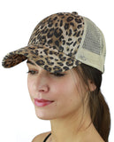 C.C Leopard Print Faux Suede Front Panel Mesh Back Precurved Baseball Cap Hat