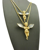 Silver-Tone Dusted Pray Angel Pendant Set w/ Box Chain Necklaces