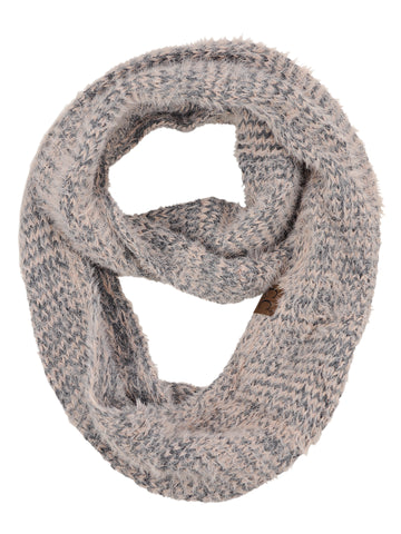 C.C Soft Furry Two Tone Knit Cowl Snood Loop Pullover Infinity Scarf