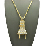 Stone Stud Large Power Plug Pendant Necklace, Gold-Tone