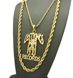 Polished Last Kings Record Label Pendant Rope Chain Necklace Set in Gold-Tone