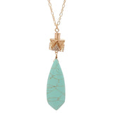Women's Smooth Long Briolette Stone Dangle Pendant with 30" Link Chain Necklace
