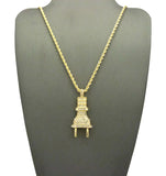 Stone Stud Power Plug Pendant with Chain Necklace