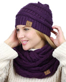 C.C Unisex Soft Stretch Chunky Cable Knit Beanie and Infinity Loop Scarf Set