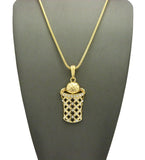 Stone Stud Basketball Net Pendant , Gold-Tone