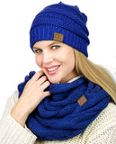 C.C Unisex Soft Stretch Chunky Cable Knit Beanie and Infinity Loop Scarf Set