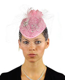 NYFASHION101 Cocktail Teardrop Sinamay Fascinator Hat w/ Fish Net & Rhinestones