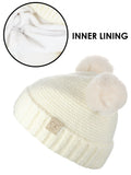 C.C Kids' Children's Double Ear Soft Pom Fuzzy Lined Cuff Beanie Cap