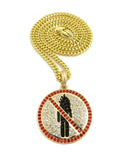 Red Stone Stud Border Rapper Music Video Monster Logo Pendant w/ 24" Chain Necklace