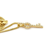 Stone Stud Lever Lock Key Micro Pendant w/2mm 24" Box Chain Necklace