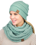 C.C Unisex Soft Stretch Chunky Cable Knit Beanie and Infinity Loop Scarf Set