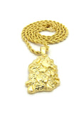Gold-Tone Polished Chunky Nugget Pendant w/ 2mm 24" Rope Chain Necklace