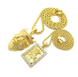 Statue of Liberty and King Lion Pendant Set w/ Rope Chain Necklaces in Gold-Tone