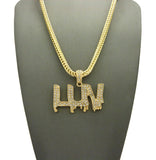 Stone Stud LUV Drip Effect Pendant w/4mm 18" Franco Chain Necklace, Gold-Tone