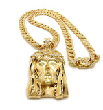 Crown of Thorns Jesus Head Pendant with 12mm 30" Iced Out Cuban Chain Necklace in Gold-Tone