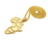 Nugget Africa Continent Pendant with 3mm 24" Cuban Chain Necklace, Gold-Tone