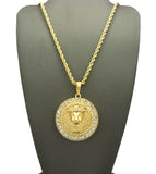 Stone Edge King Lion Medal Pendant w/ Chain Necklace