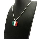 Italian Flag Micro Pendant w/ 2mm 24" Box Chain Necklace