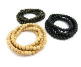 3 Piece 8mm 36" Wood Bead Necklace Set in Black, Olive and Natural