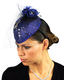NYFASHION101 Cocktail Teardrop Sinamay Fascinator Hat w/ Fish Net & Rhinestones