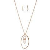 Women's Encircled Wired Stone Pendant Necklace and Earrings Set