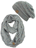 C.C Soft Stretch Colorful Confetti Cable Knit Beanie and Infinity Loop Scarf Set