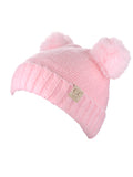 C.C Kids' Children's Double Ear Soft Pom Fuzzy Lined Cuff Beanie Cap