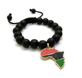 Pan Africa Continent Charm with 12mm Adjustable Wooden Bead Macrame Bracelet