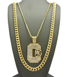 Stone Stud Hip-Hop CMG Initials Pendant Necklace with 8mm 30" Miami Cuban Chain in Gold-Tone