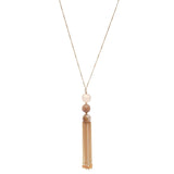 Women's Round Bead with Chain Tassel Dangling Pendant with 30" Chain Necklace